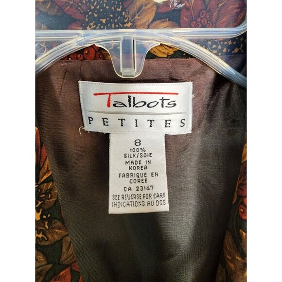 Vtg Talbots Petites Sz 8 100% Silk Cottage Witchy Faux Wrap Dress Fall Floral - Picture 3 of 7